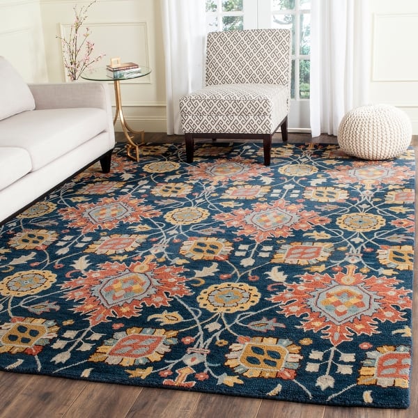 slide 2 of 15, SAFAVIEH Handmade Roslyn Mamiko Modern Floral Wool Rug 8' x 10' - Navy/Multi - Rectangle