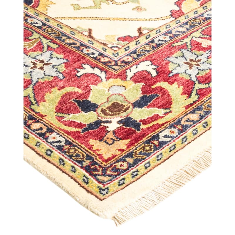 Overton Handknotted Wool Contemporary Floral Ivory Area Rug - 6' x 9'
