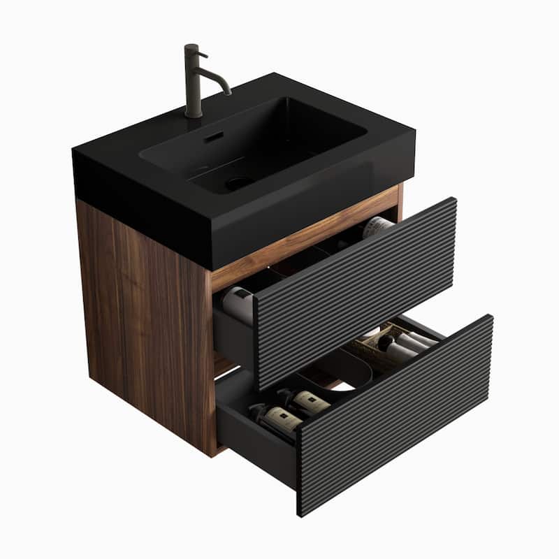 GDFStudio - Oliver Grace Mid-Century Floating Bathroom Vanity with Integrated Basin and Dual Storage Drawers