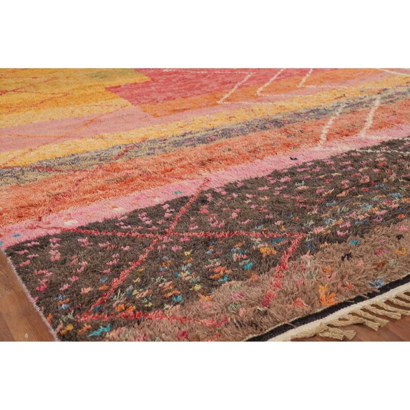Plush Moroccan Oriental Area Rug Hand-Knotted Geometric Wool Carpet - 9'1" x 12'9"