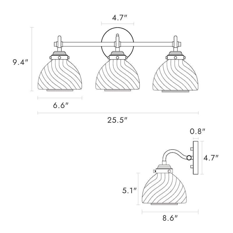 Draki Mid-century Modern Unique Bathroom Vanity Lights Dome Glass Crooked Vintage Armed Wall Sconce