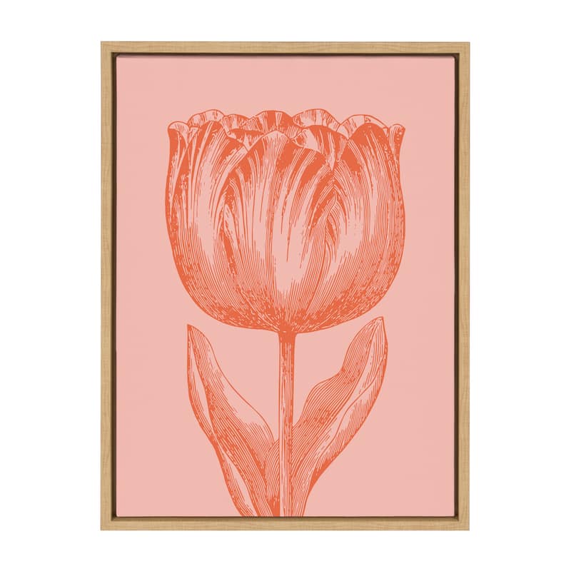 Kate and Laurel Sylvie Tulip Orange Framed Canvas by Apricot and Birch - 18x24 - Plastic - Brown