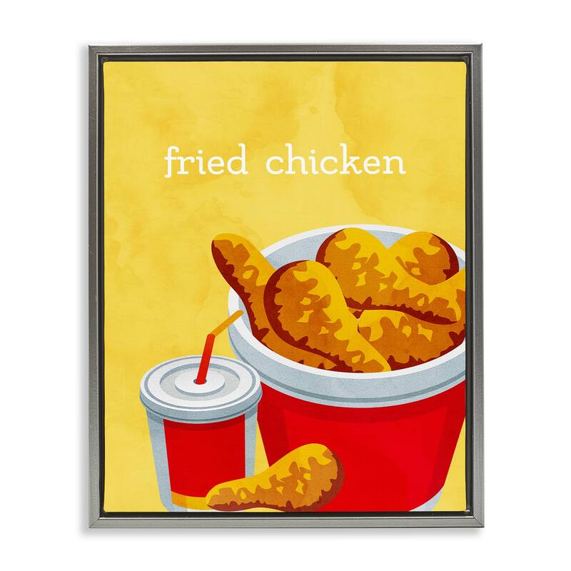 Stupell Chicken Bucket Takeout Framed Floater Canvas Wall Art Design By Kim Allen - 17 x 21 - Grey