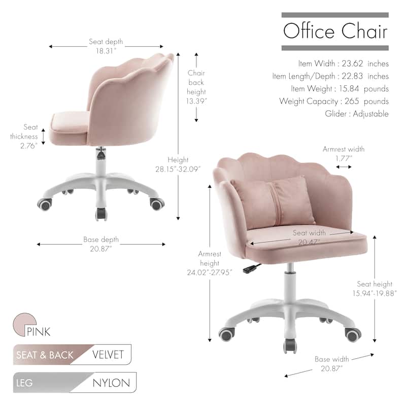 Porthos Home Taio Scalloped Velvet Office Chair with Nylon Base