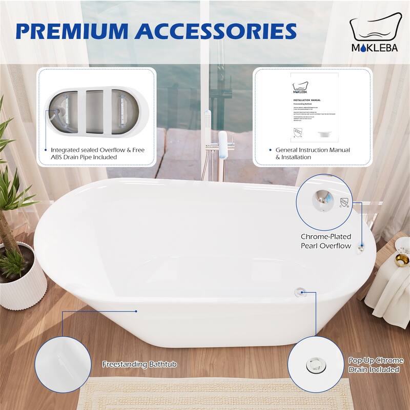 Freestanding Slipper Soaking Acrylic Bathtub with Chrome Drain and Pearl-Shape Overflow