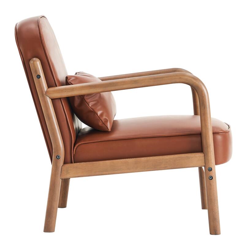 Mid-Century Modern Faux Leather & Solid Wood Accent Chair