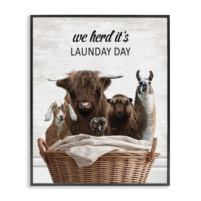 Stupell Herd It's Laundry Day Animals Framed Giclee Art Design By Lettered and Lined - 24 x 30 - Black