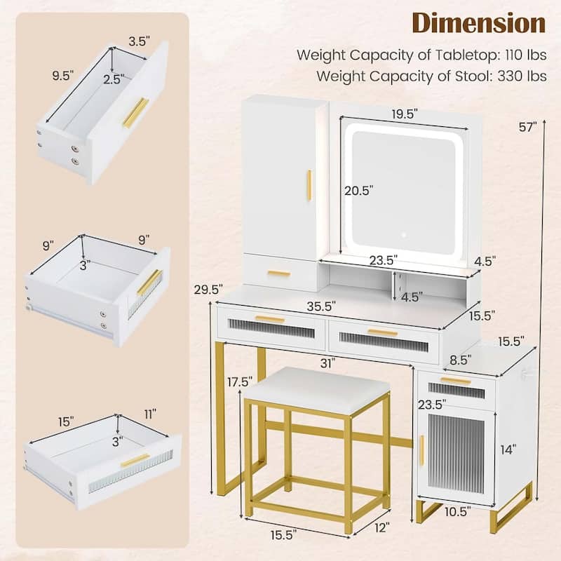 Vanity Desk Modern Vanity Dressing Table w/Jewelry Organizer