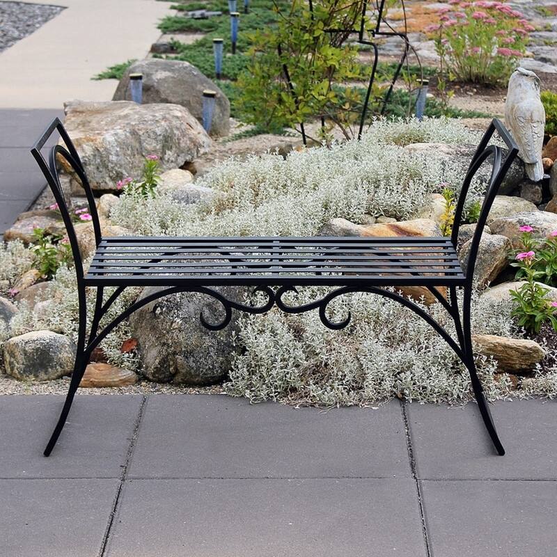 Achla Designs Wrought Iron Curved Arbor Bench, 26.5 Inch Tall, Black Powder Coat Finish