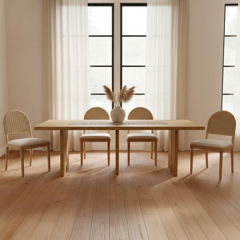Solenne Dining Table, Rectangular, Solid Oak Top, Iron Base, Natural Finish, Live-Edge Three-Leg Design, Natural