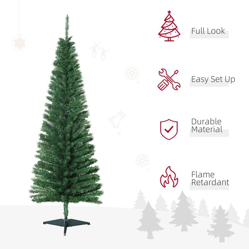HOMCOM 5' Unlit Artificial Pencil Christmas Tree, Slim Xmas Tree with Foldable Metal Stand - 4.91 ft