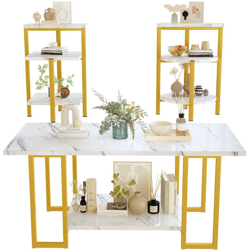 Coffee Table Set of 3, 3-Piece Table Set, Coffee Table and 2 End Tables, Living Room Table Sets