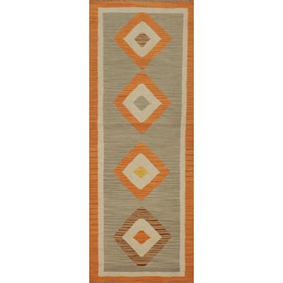 Hand Woven Oriental 100% Wool Carpet Southwestern Tribal Multi-Colored Kilim Runner Rug - 5' 9'' X 2' 0''