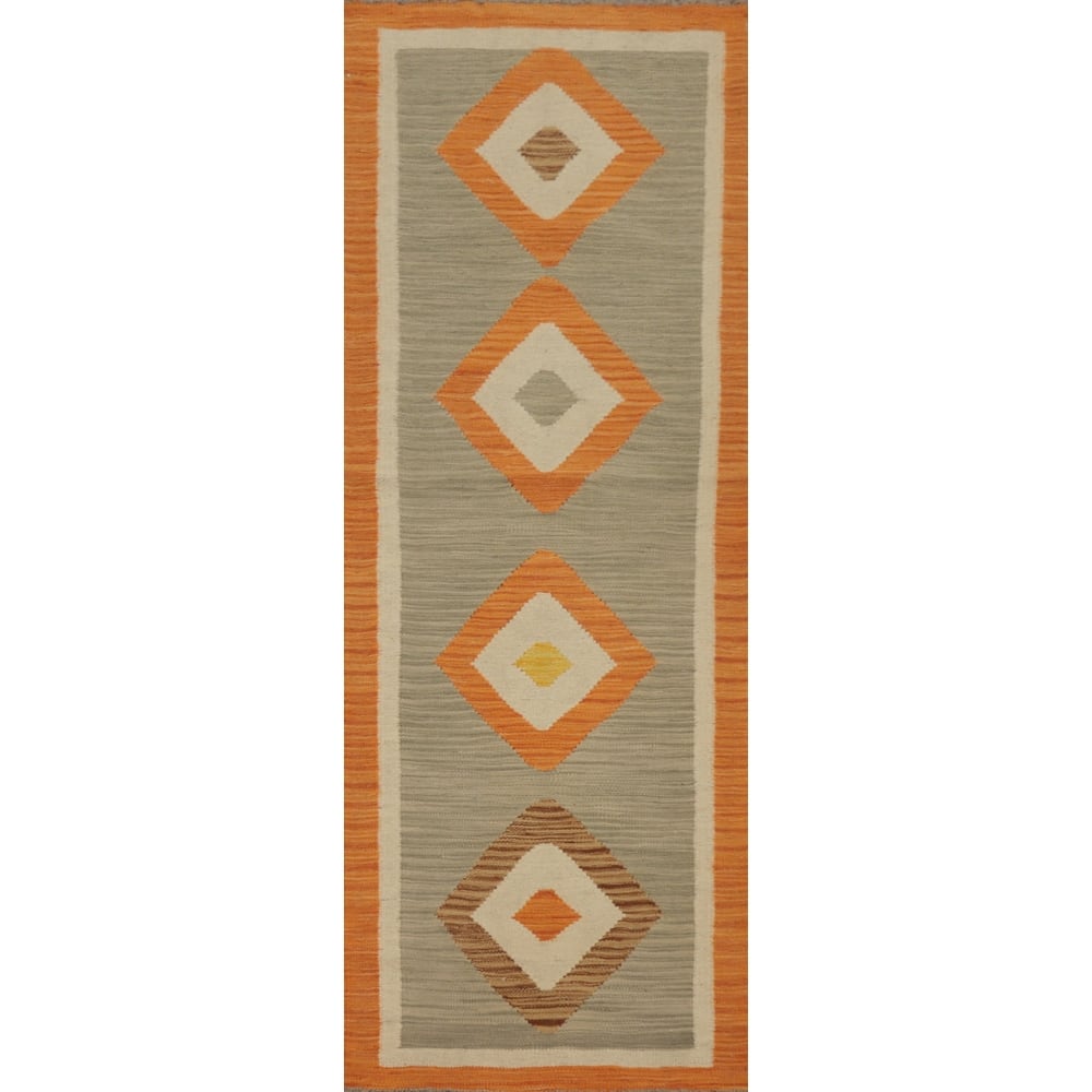 Hand Woven Oriental 100% Wool Carpet Southwestern Tribal Multi-Colored Kilim Runner Rug - 5' 9'' X 2' 0''