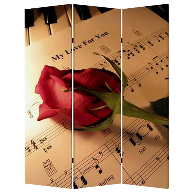 Liva 71 Inch Modern Folding Screen Room Divider, Rose and Sheet Music