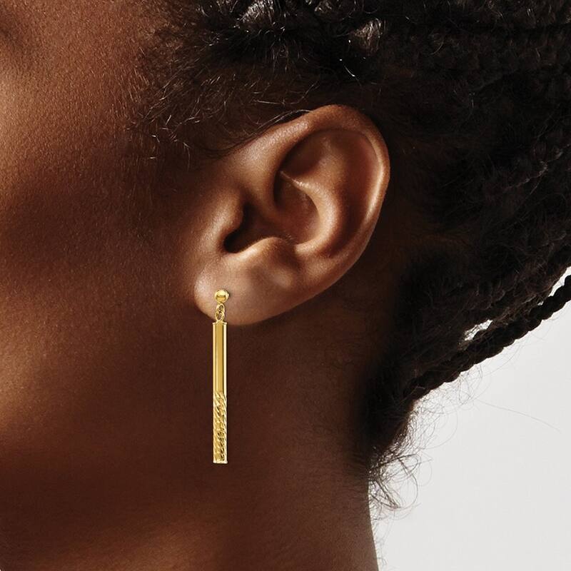 Curata 10k Yellow Gold Polished Sparkle Cut Bar Guardian Angel Post Earrings - 36.5x3mm