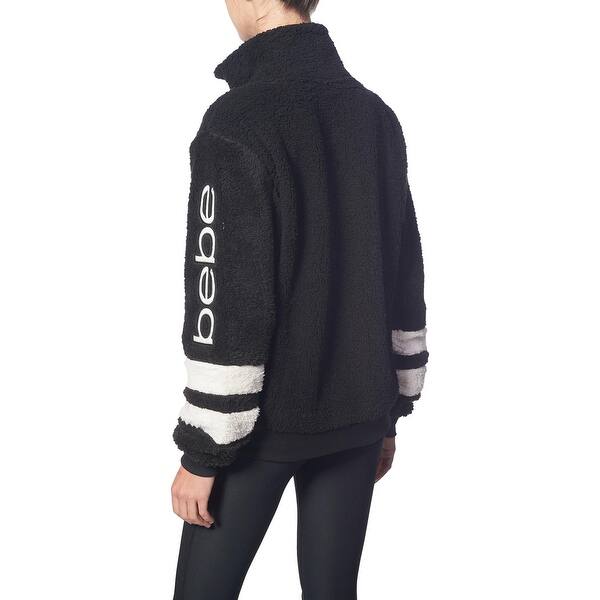 Bebe Sport Women S Sherpa Striped Full Zip Logo Jacket For Women Black Overstock