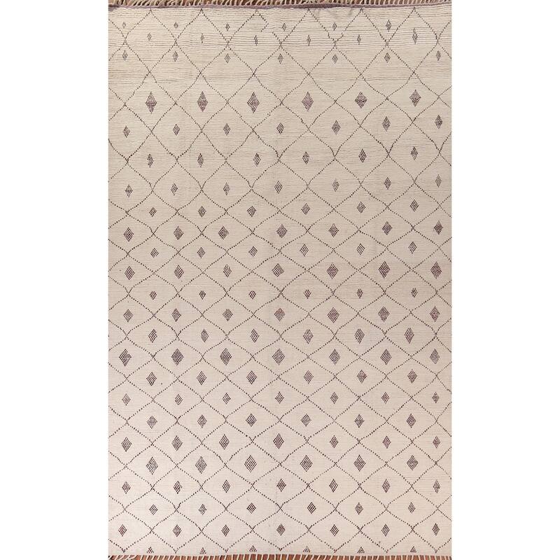 All-Over Trellis Moroccan Large Oriental Area Rug Handmade Wool Carpet - 9'7"x 14'8"