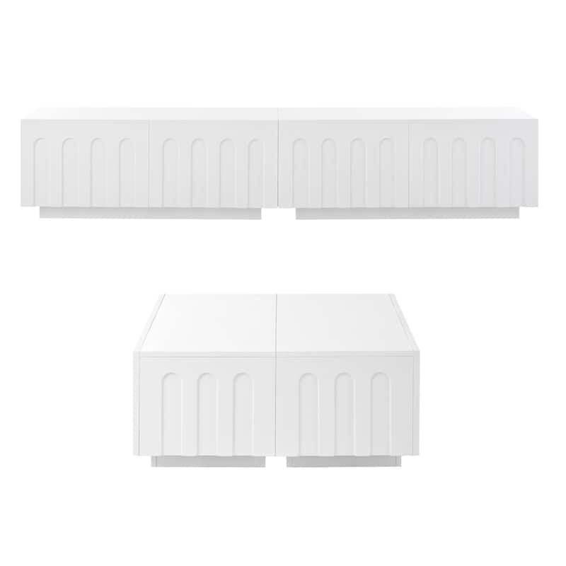 Tv Stand & Coffee Table With Drawers,Set Of 2,Media Console With Arched Design For Tvs Up To 80"