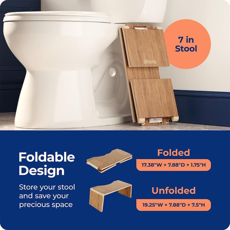 Squatty Potty Oslo Teak Folding Toilet Stool, Compact Stylish and Space-Saving Design for Better Bathroom Posture