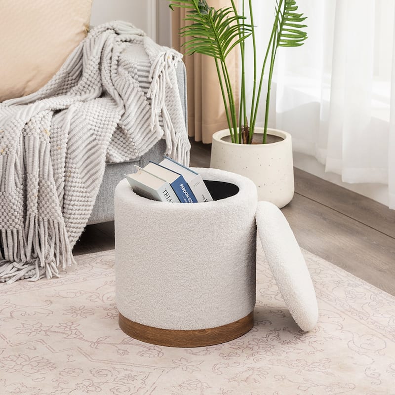 Adeco Velvet Round Storage Stool Gold Plating Base Storage Ottoman