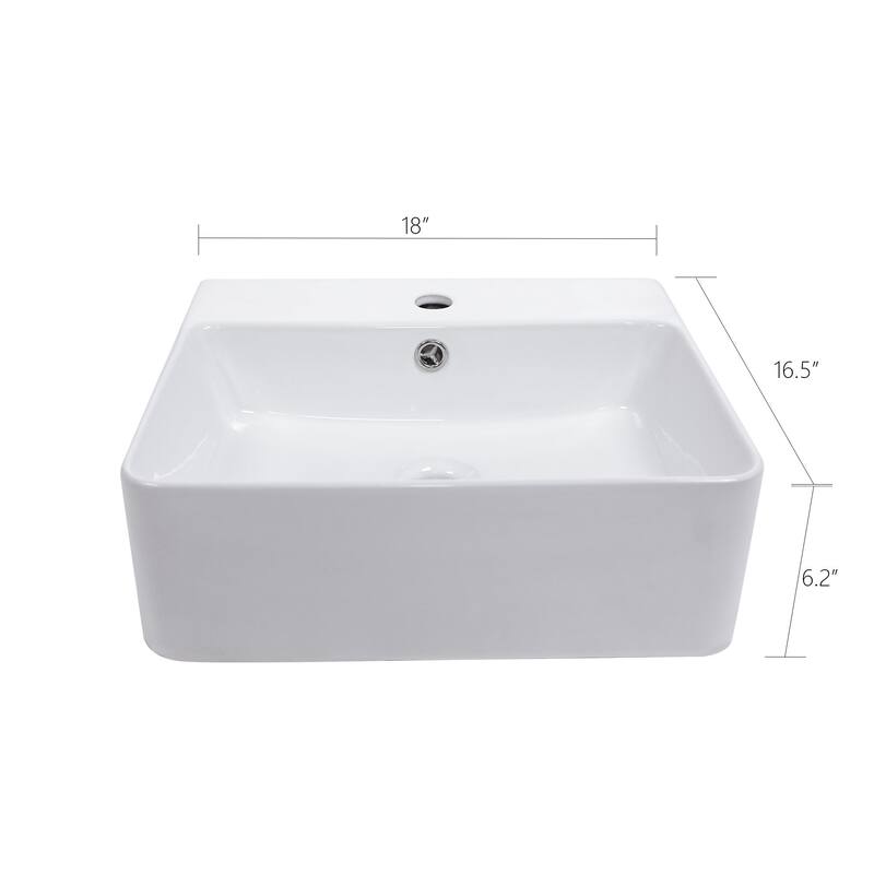 Kichae Wall Mount Rectangle Corner Bathroom Sink White Ceramic Vessel