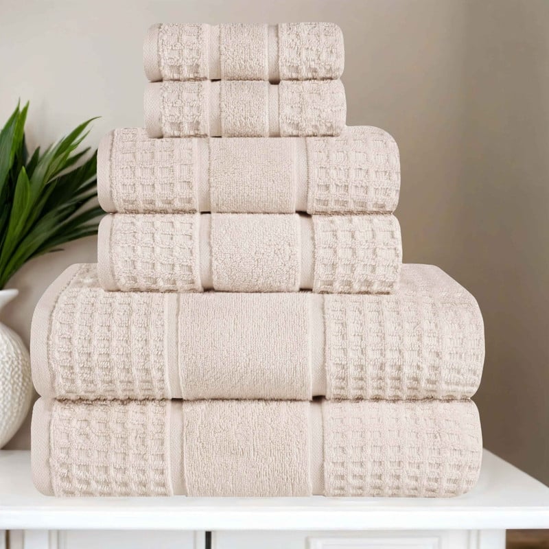 Superior Napa Zero Twist Cotton Waffle 6 Piece Bathroom Towel Set