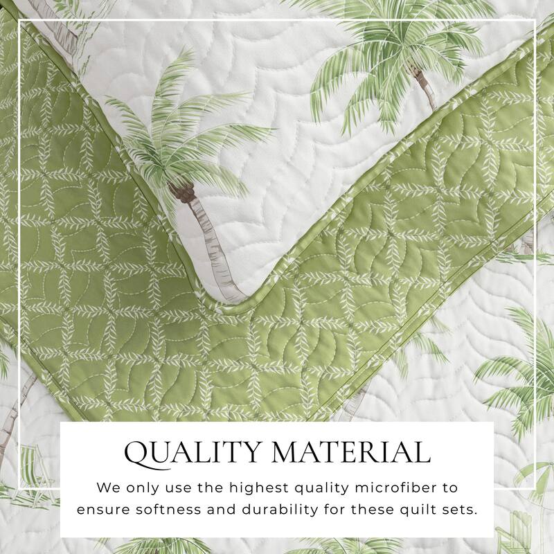 Linery & Co. 3-Piece Tropical Palm Sitched Quilt Set with Shams