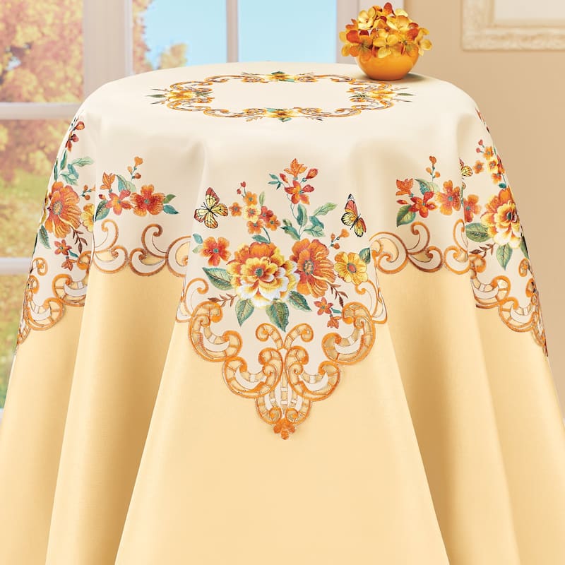 Embroidered Fall Floral Butterfly Table Linens - Square