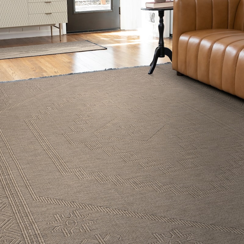 Alameda Solid Color Medallion Machine Washable Indoor Area Rug - 8'10'' x 12'2'' - Brown/Coffee