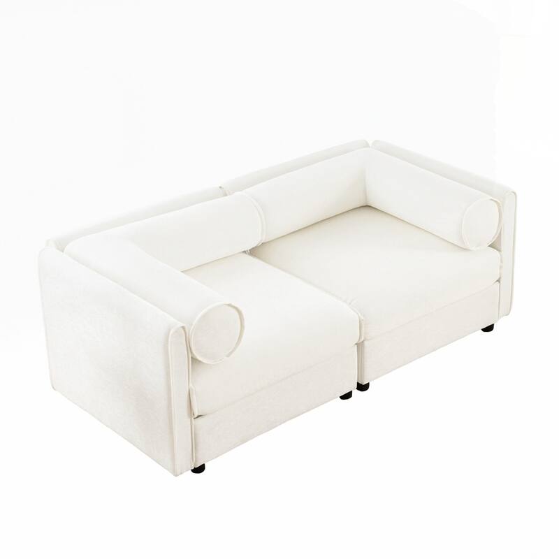 Cylindrical Backrest and Armrests Chenille Sofa with Storage Seat
