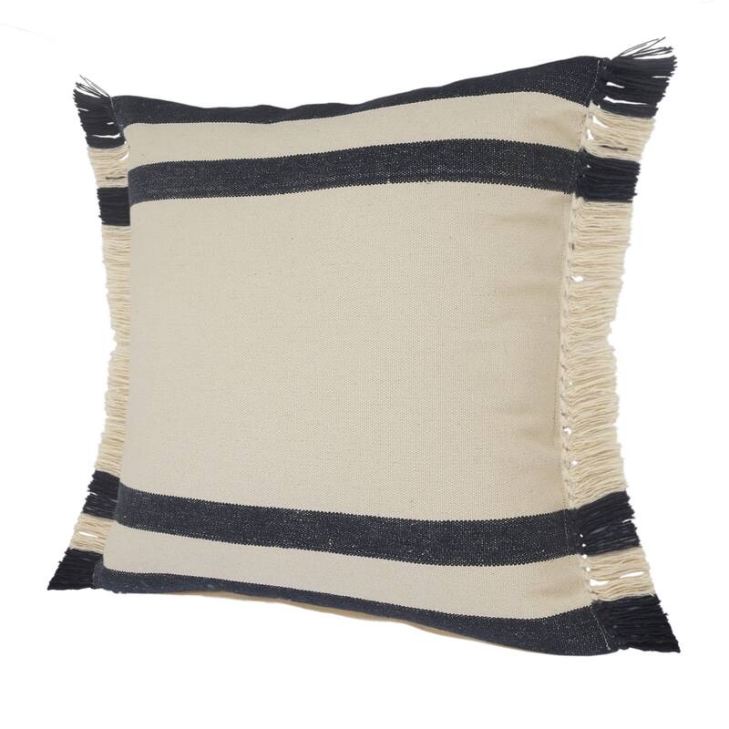 20" Blue and White Double Border Striped Square Throw Pillow