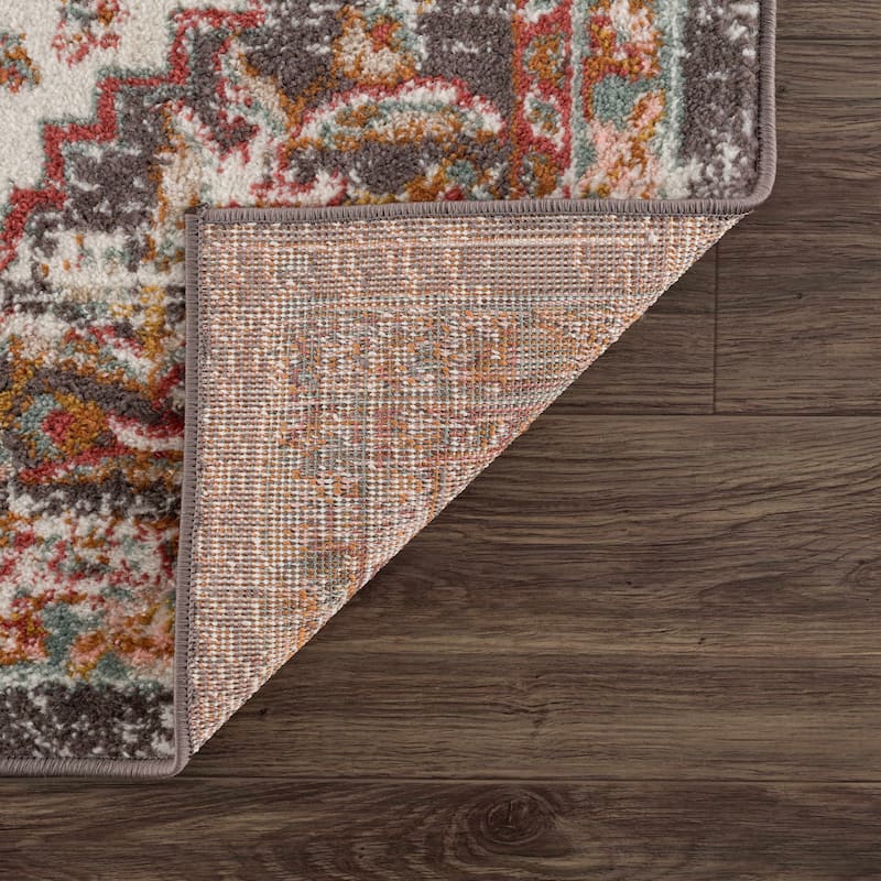 Hauteloom Oark Living Room, Bedroom Area Rug - Brick Red, Camel, Charcoal - 5'2" x 7'