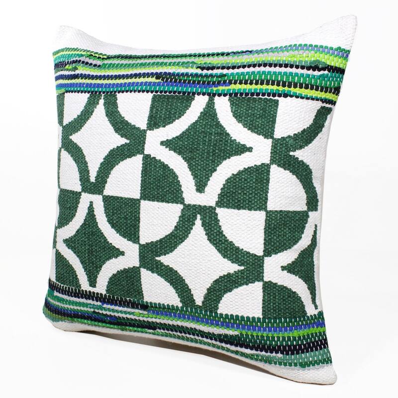 20" Green and White Bordered Diamond Mosaic Square Throw Pillow