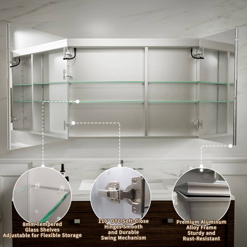 Modland 36"-48"W x 30"H LED Bathroom Medicine Cabinet Dimmable Anti-Fog,Recessed or Surface Mount