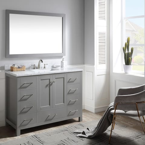 BATHLET 48 inch Grey Bathroom Vanity Set with Carrara Marble Top