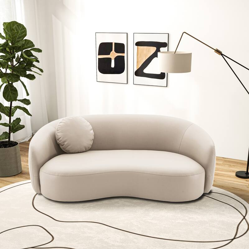 Nova Mid Century Modern Japandi Style Curvy Leather Sofa