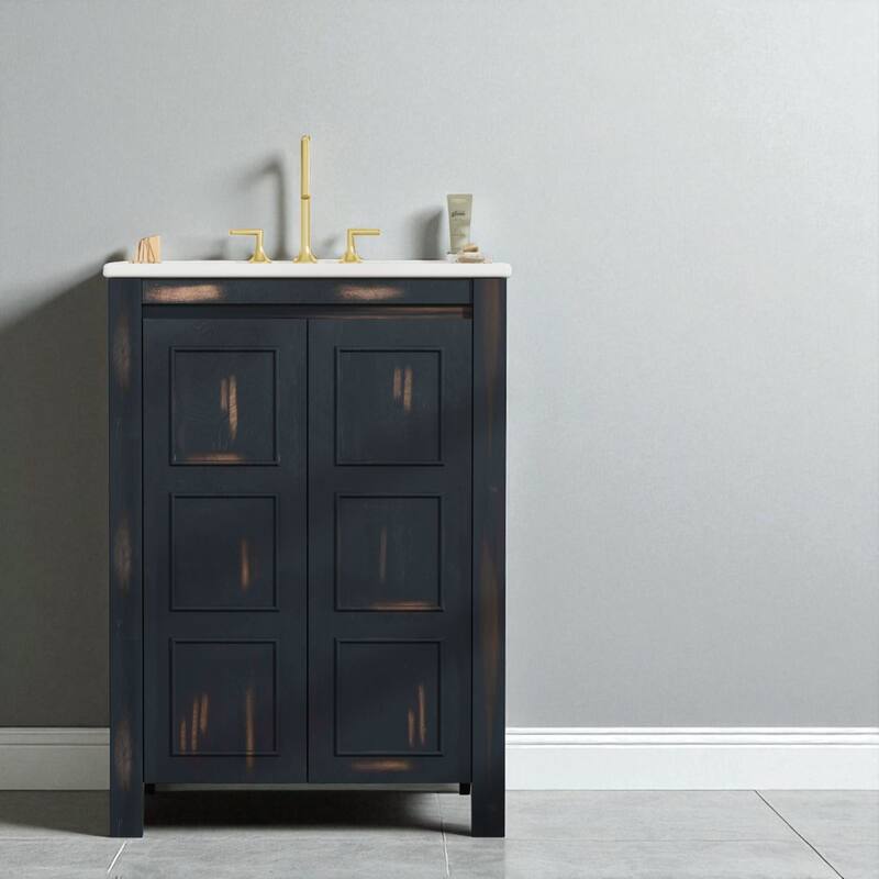 24" Vintage Style Small Bathroom Vanity with Ceramic Sink, 2 Soft-Close Doors, and Adjustable Shelf