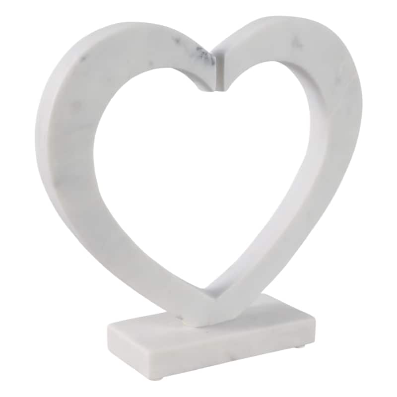 Stone Marble Sculpture Open Heart Shape Modern Decor - 11" White - 12" x 3" x 11"