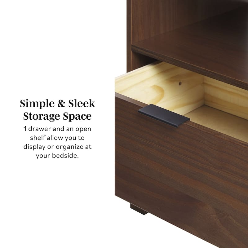 Modern Curved-Top Solid Wood Nightstand with Drawer and Open Storage - Brown