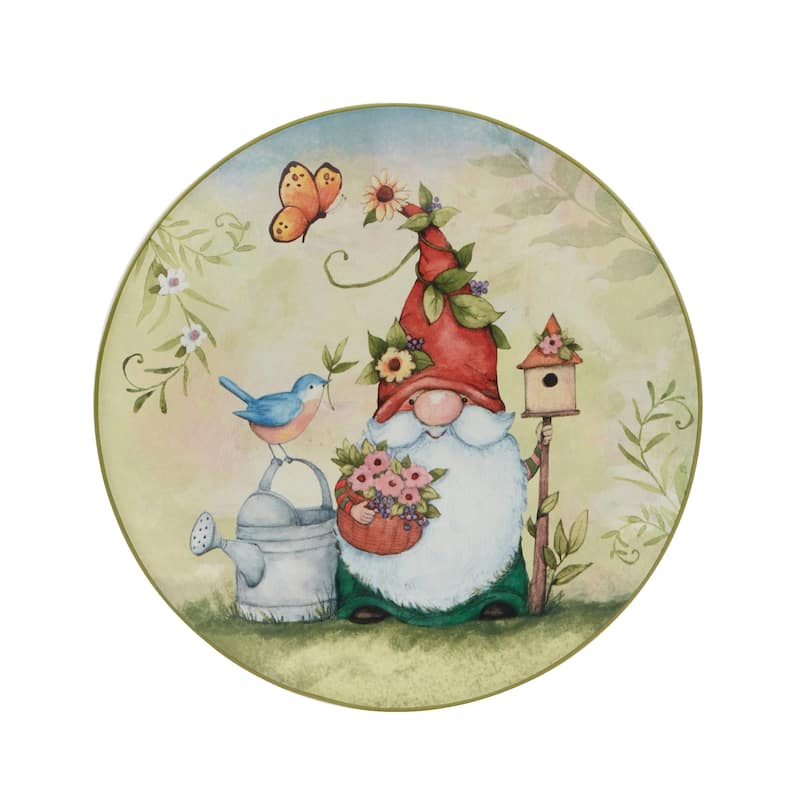 Certified International Garden Gnomes 9" Salad/Dessert Plates, Set of 4 Assorted Designs - 11' x 11'