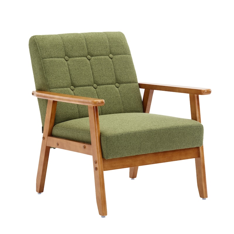 Linen/PU Upholstered Tufted Living Room/Bedroom Accent Chair With Wood Legs
