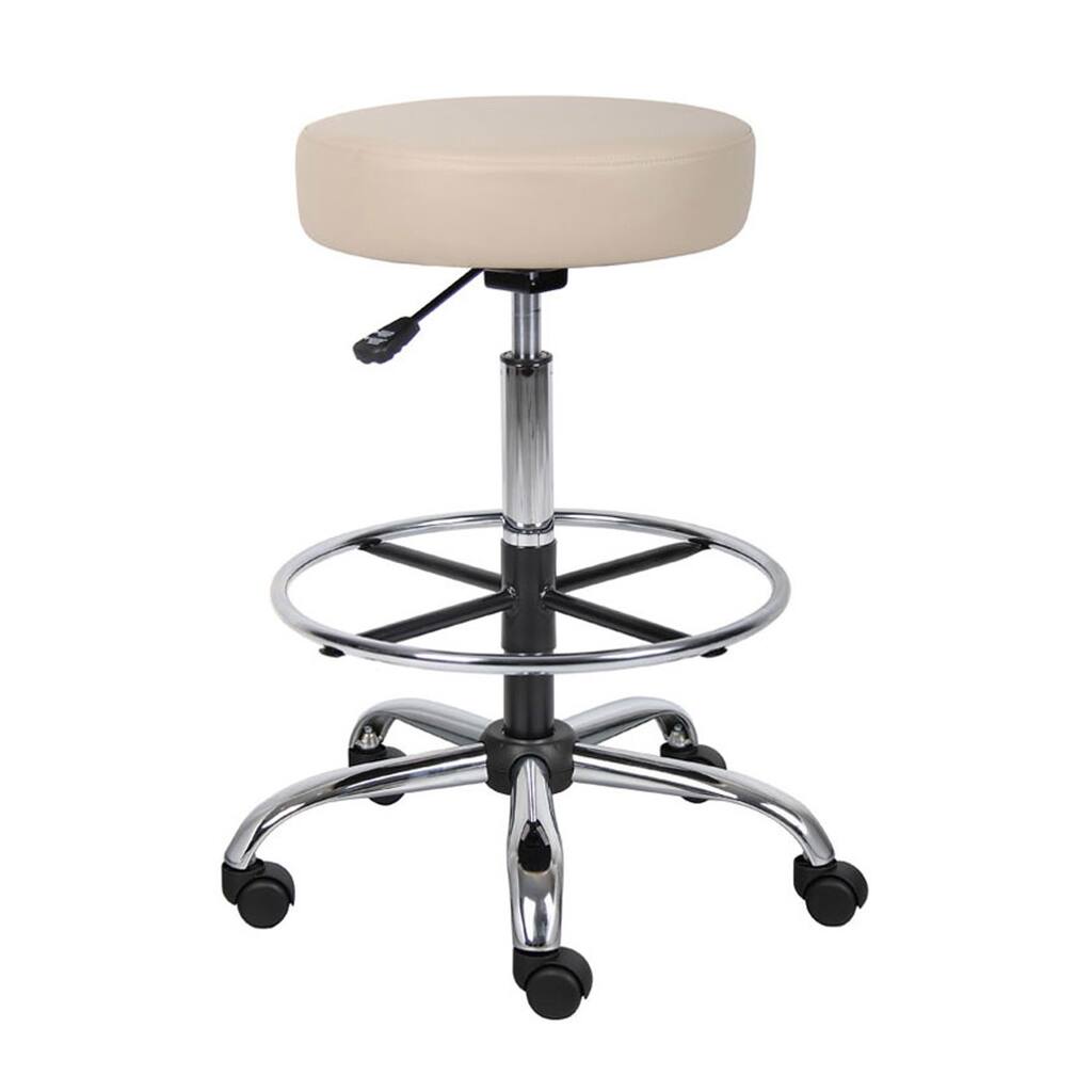 Fea Medical Drafting Stool, Round Beige Vinyl, Chrome Footring