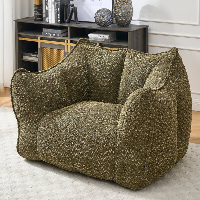 Chenille Square Bean Bag Chair, High Resilience Foam Lounge Chair, Cozy Aldult Lazy Sofa with Curved Armrests and Backrest