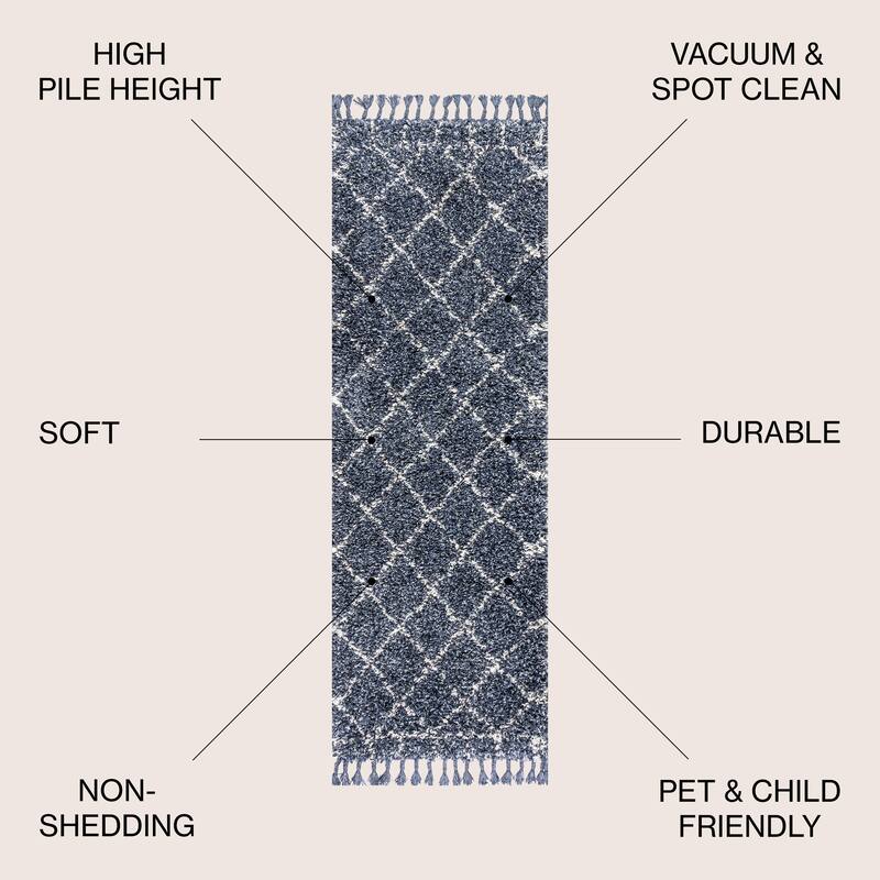 JONATHAN Y Modern Shag Plush Tassel Moroccan Geometric Trellis Area Rug