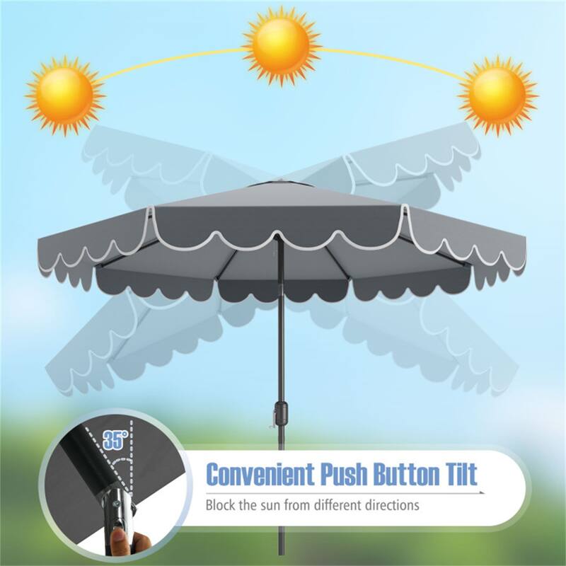Premium 10 Ft Patio Umbrella with Crank Auto Tilt and Ruffled Edges Sun Protection Waterproof Polyester Canopy - 10 x 8.2 ft