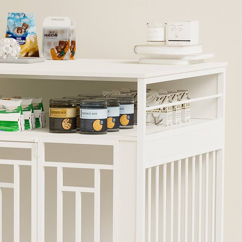 43.3" Dog Crate Furniture for Large Dogs, Wooden Dog Crate with Divider, 2 Door Dog Kennel with 3 Drawers Storage