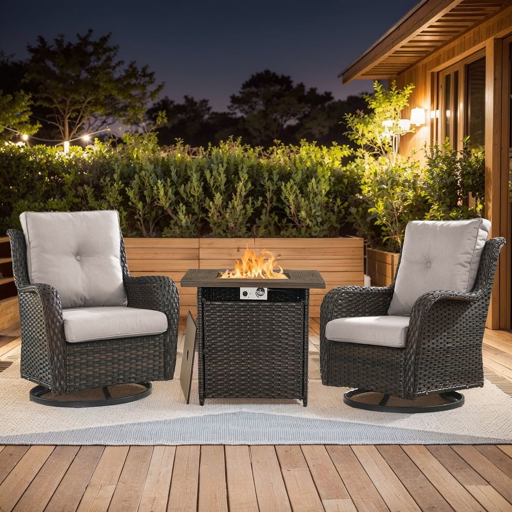 Pocassy Fire Pit Table with 2 Swivel Chairs