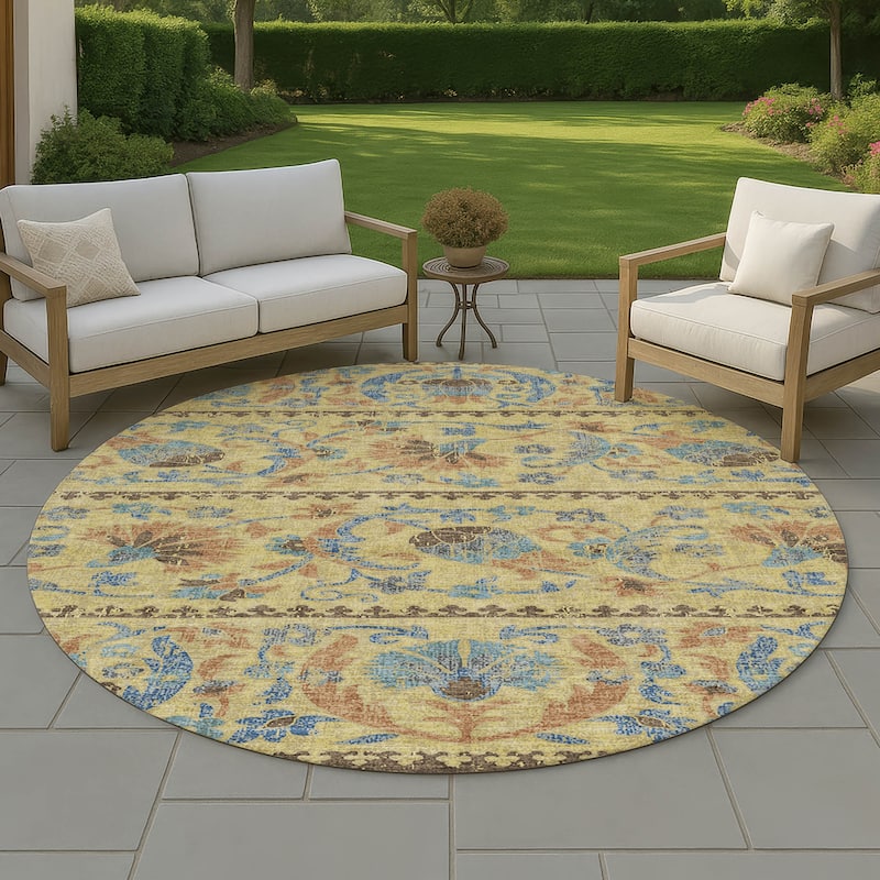 Machine Washable Indoor/ Outdoor Global Alix Chantille Rug - Gold - 8' x 8'