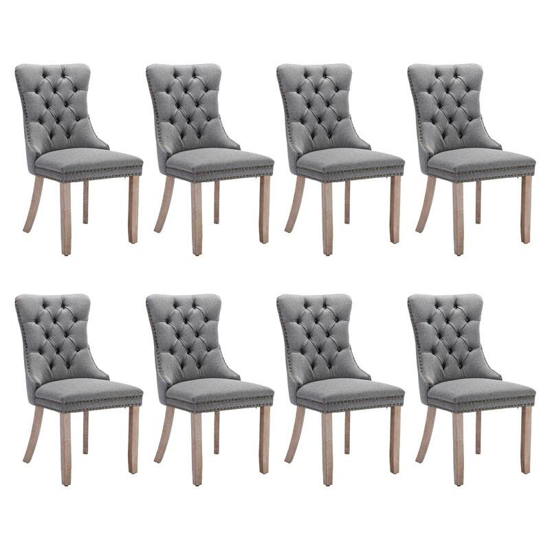 Tufted Naliheads Solid Wood Upholstered Dining Chairs (Set of 8) - Grey LinenFabric